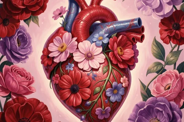 Human heart with flowers