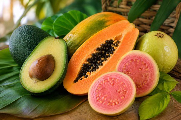 Avocado, papaya and guava